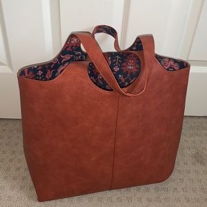 Anthropology faux leather reversible ikat print purse burnt orange navy blue